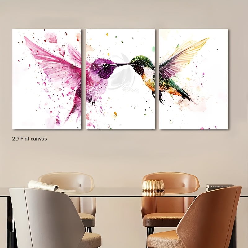 Canvas Wrap Ready - Frameless Canvas 3pcs Watercolor Hummingbird Wall
