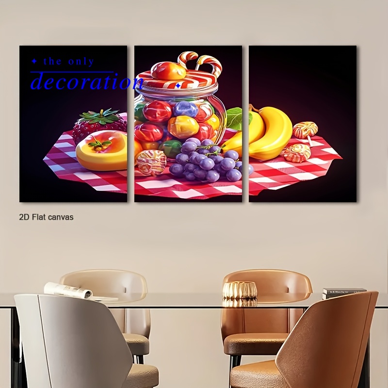 Canvas Wrap Ready - 3pcs Framed Candy & Fruit Picnic